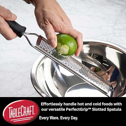 TableCraft 10979 PerfectGrip Grater/Zester, Stainless Steel Grater with Narrow Blade, Soft Non-Slip Handle, Ergonomic Design, Dishwasher Safe, NSF Listed, One Size, Silver