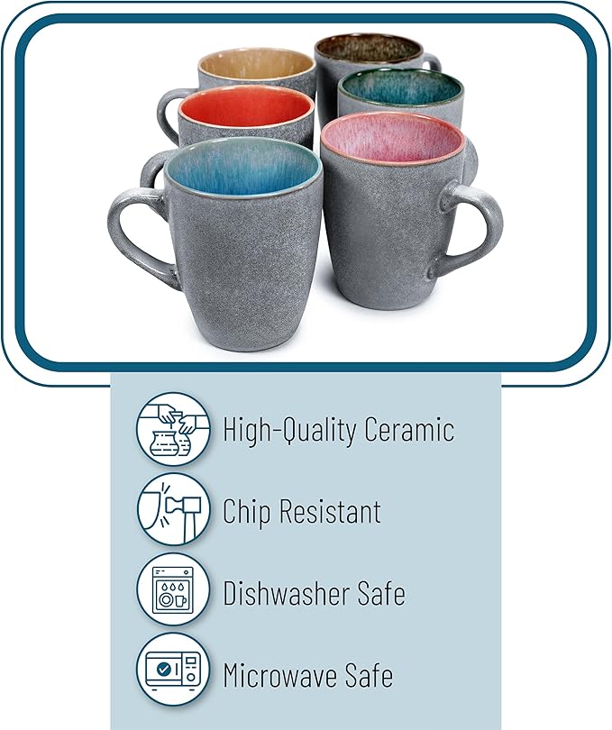 BTaT- Large Coffee Mugs, Set of 6, 12 oz (350ml), Ceramic Coffee Mug, Christmas Gifts
