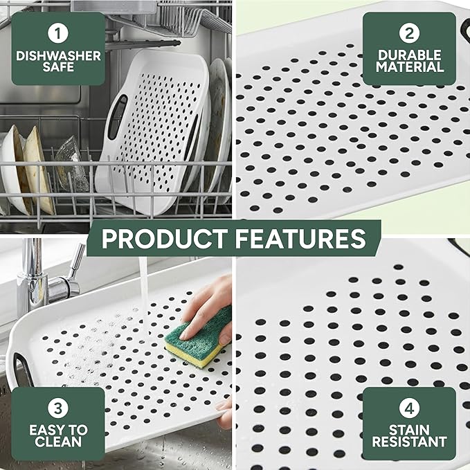 Zuvo Anti-Slip Food Serving Tray with Handles (Set of 2) – BPA-Free Plastic, Lightweight & Durable – Non-Slip Couch Trays for Eating & Drinks (White)