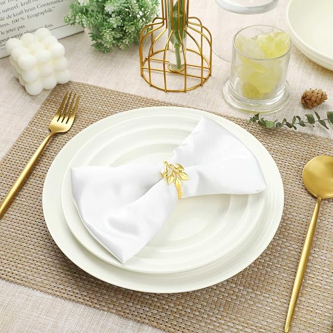 Gold Napkin Rings Set of 24, Shiny Zinc Alloy, Durable Polished Leaf Shaped Napkin Rings Fits Any Beautiful Table Decor for Christmas, Wedding, Party, Gift Idea for Elegant Table Settings