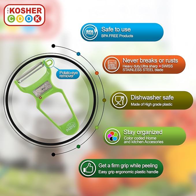 The Kosher Cook Y Vegetable Peeler - Heavy Duty, Ultra Sharp Stainless Steel Blade - Swiss Peeler - Easy Grip Plastic Handle - Color Coded Kitchen Tools - Green
