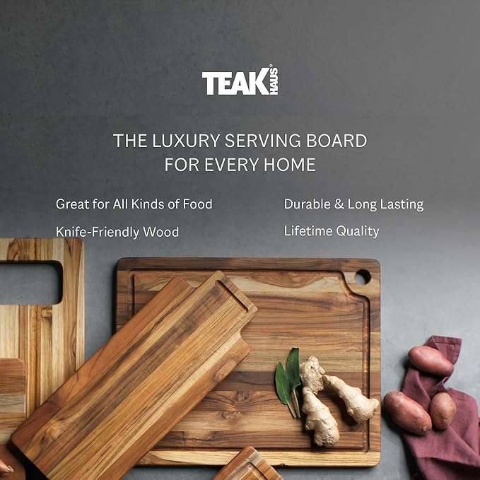 Teakhaus Marine Cutting Board with Juice Groove - Large Rectangle Bar Cutting Board - Holiday Gift Ideas for Men and Women - Gift-Ready, Reversible, Edge Grain Wood, Knife Friendly - FSC Certified