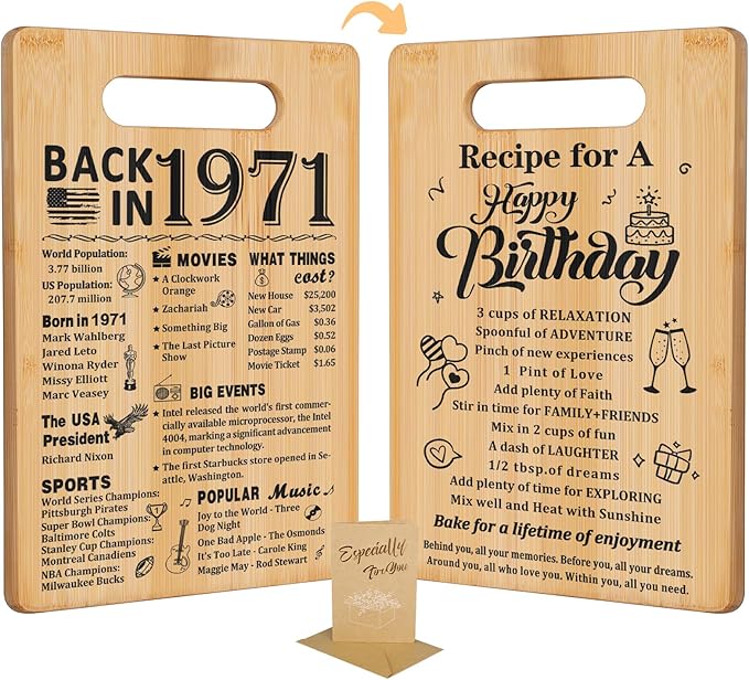 55th Birthday Gifts for Women Men,Back In 1971&Recipe for A Happy Birthday Double sided Cutting Board Gift for Her Him,55th birthday gifts ideas,cool gifts for 55 year old woman