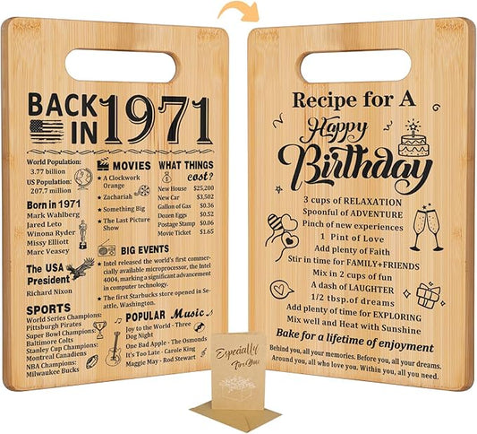 55th Birthday Gifts for Women Men,Back In 1971&Recipe for A Happy Birthday Double sided Cutting Board Gift for Her Him,55th birthday gifts ideas,cool gifts for 55 year old woman