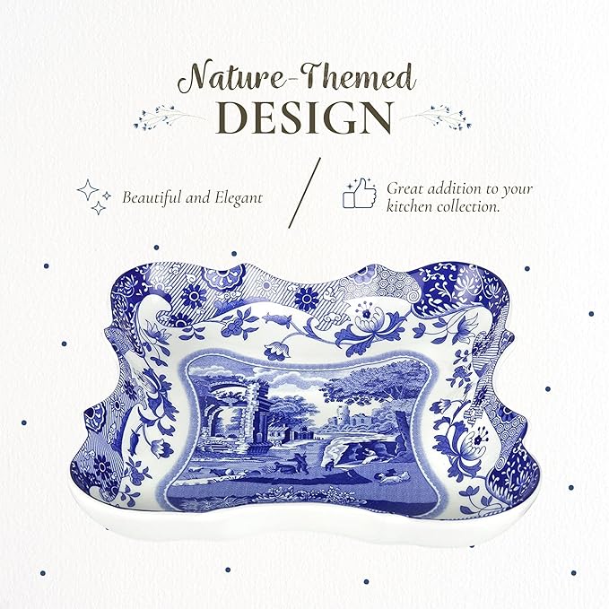 Spode Blue Italian Devonia Tray - 7.5 Inch Porcelain Decorative Serving Tray - Shallow Serving Bowl for Salad, Pasta, Fruit, Appetizers, Snacks - Elegant Gift Tableware for Hostess