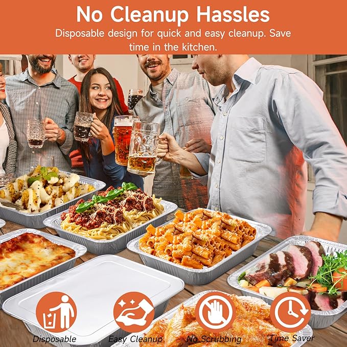 Lideropa Half Size Aluminum Pans 9x13-10 Pack Aluminum Foil Pans, Heavy Duty Disposable Pans for Cooking, Baking, Meal Prep, Parties & Food Storage