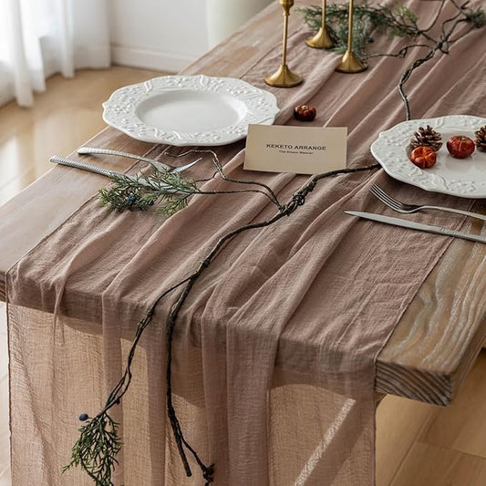 Keketoarrange 6pcs Cheesecloth Table Runner Nude Gauze Rustic Boho Coffee Cheese Cloth 120 Inch 10 FT for Wedding Baby Shower Bridal Shower Birthday Party Long Sheer Farmhouse Home Decorations