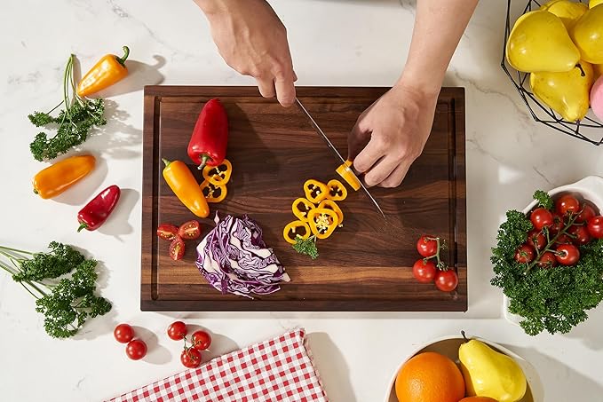 Cozifa American Dark Walnut Wood Cutting Board 17x12 x1in for Kitchen with Juice Groove, Inner Handles, Gift Box, Thick Wooden Cutting Board Finished with Linseed Oil, Beeswax, Carnauba Wax, Lemon Oil