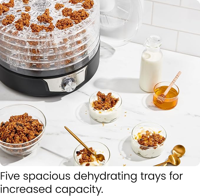 Chefman 5-Tray Food Dehydrator, 11.4-Inch Transparent Trays, Adjustable Temperature Control, Create Dried Snacks For The Family, Prepare Fruits, Jerky, Vegetables, Meats, & Herbs