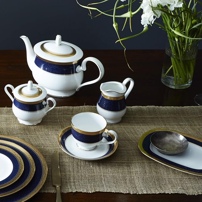 Noritake Odessa Cobalt Gold Gravy Boat and Tray (2-Pieces), 21.5"
