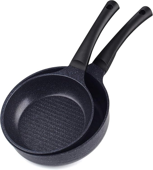 Cook N Home Marble Nonstick Cookware Saute Fry Pan, 8-inch + 9.5-inch, Black