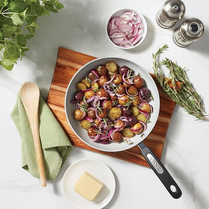 Starfrit The Rock TERRA 28cm (11'') Ceramic Non-Stick Fry Pan - Thick Aluminium Base - PFAS Free - Easy to Clean - Grey