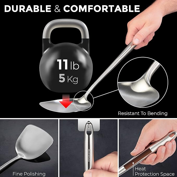 YOSUKATA Carbon Steel Wok and Stir Fry Pans 13,5 “ + 17’’ Wok Spatula and Ladle