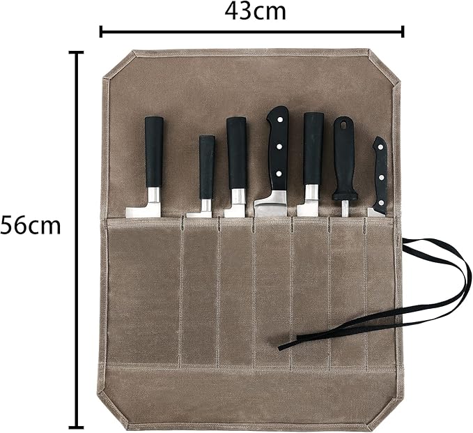 HERSENT Chef’s Knife Roll Case, Waxed Canvas Cutlery Knives Holders Protectors, Home Kitchen Cooking Tools And Utensils Wrap Bag Wallet, Multi-Purpose Brush Roll Bag, Travel Tool Roll Pouch