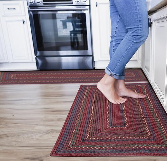Homespice Jamestown Braided Rug Runners 22x72 - Burgundy Braided Runner Rug for Rustic Decor