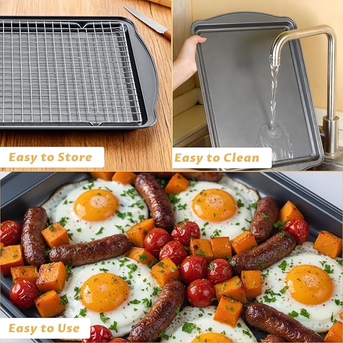 Gymdin Baking Sheet with Cooling Rack - 17" x 11" x 0.5" Carbon Steel Cookie Sheet for Baking [1 Sheet + 1 Rack], Nonstick Baking Pan, Perfect for Baking, Roasting, and More