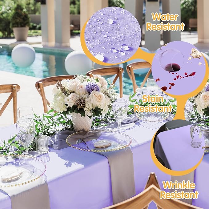 BRILLMAX 6 Pack Lavender Tablecloths 90 x 156 Inch for 8ft Rectangle Tables - 150 GSM Polyester Fabric, Floor Length Drop, Water, Stain & Wrinkle Resistant Cloth Cover for Wedding Reception Banquet