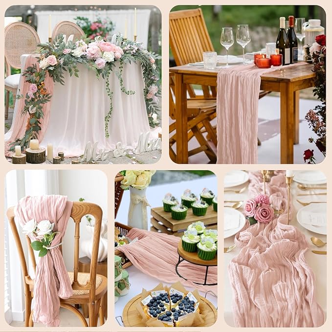 Wokceer Cheesecloth Table Runner Thanksgiving 12Pack 10FT Dusty Pink Boho Gauze Fall Cheese Cloth Table Runner for Party Long Rustic Sheer Table Runners for Baby Bridal Shower Wedding Easter Table
