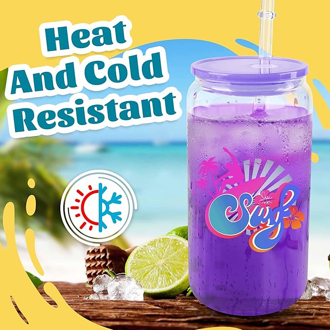 Joyclub 12 Pack Clear Sublimation Glass Cups Blanks 16 OZ Borosilicate Can Glass Tumblers with Acrylic Lids for Beer, Juice, Soda, Iced Coffee