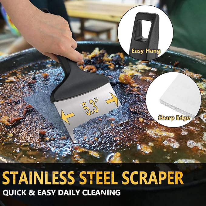 Griddle Cleaning Kit for Blackstone, Flat Top Grill Cleaning Kit Include Griddle Brush &Handle, Grill Stone Cleaning Brick, Scouring Pads & Griddle Scraper- Easy to Remove Stain