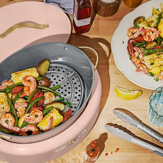 Beautiful 10-in-1, 6-Qt Electric Multi-Cooker | Programmable Touch Display | 7 Presets up to 400 °F | Sear Slow-Cook Steam Rice Warm | Oven-Safe Pot & Lid (Rose)