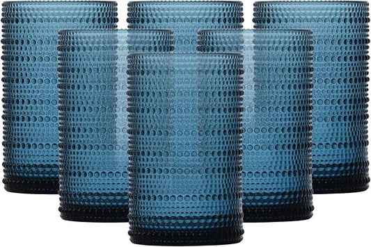 Fortessa Jupiter Beaded Hobnail Glass, 13 Ounce Iced Beverage (Set of 6), Cornflower Blue