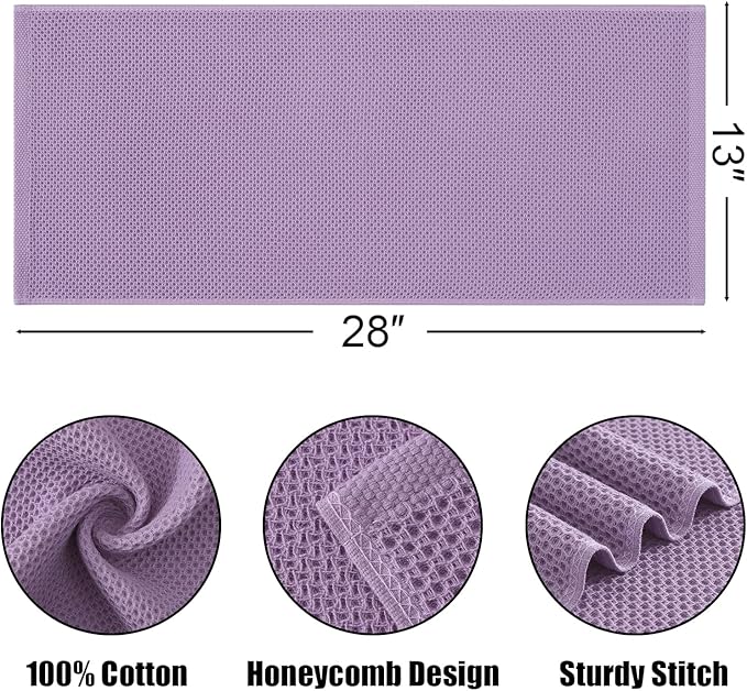 Kitinjoy 100% Cotton Waffle Weave Kitchen Towels, 8-Pack Super Soft and Absorbent Dish Towels for Drying Dishes, Kitchen Hand Towels, 13 in x 28 in, Lavender