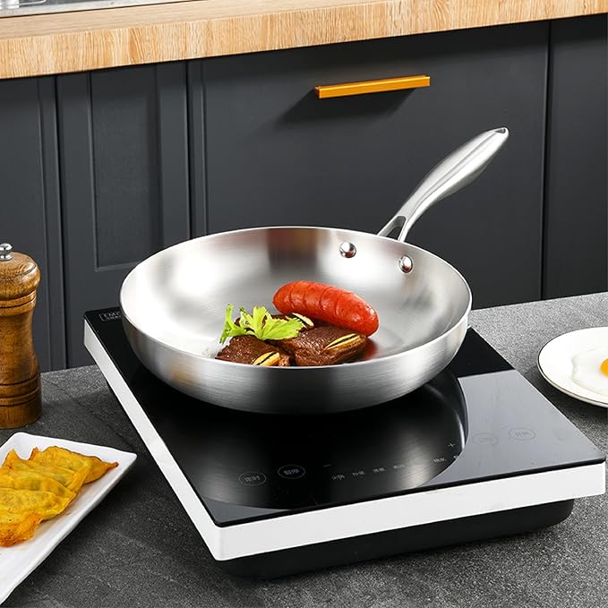 GadEdgen 304 Stainless Steel 9.5-inch Tri-Ply Frying Pan, Compatible With All Cooktops, Fast & Even Heat Distribution, Perfect for Stir-frying, Dishwasher Safe, Durable, and Made for Efficient Cooking
