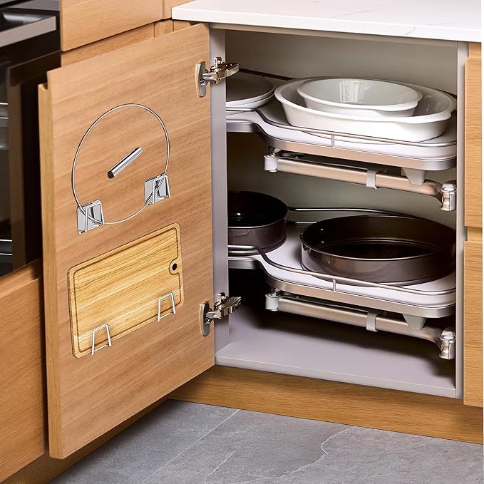 Under Cabinet Cutting Board Holder - 12 Pcs Pot Lid Organizer for Cabinet Cutting Board Holder Rack Storage Stainless Steel Under Shelf Counter Chopping Board Holder