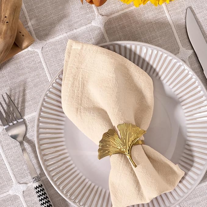 MLMC 8 Pack Champagne Cloth Napkins Rustic Washable Cotton Linen Napkins Set of 8 17"x17" Reusable Dinner Napkins Cloth for Wedding Bridal Shower Party Gathering Everyday Use