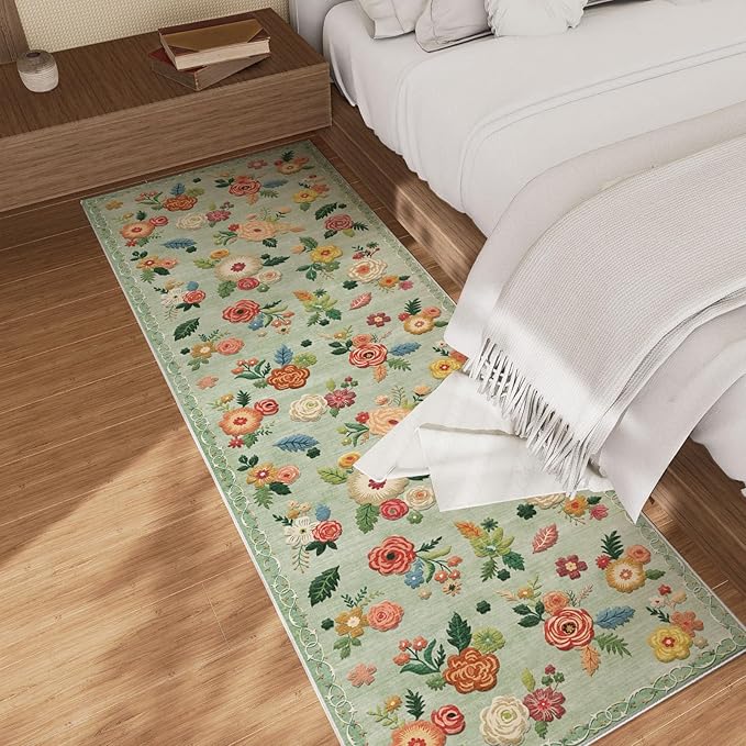 Washable Kitchen Rugs Non Slip: 2'x6' Hallway Runner Rug Stain Resistant Low Pile Floral Floor Rug with Rubber Backing Non Shedding Soft Carpet Runners for Indoor Entryway Bedside Bedroom Farmhouse