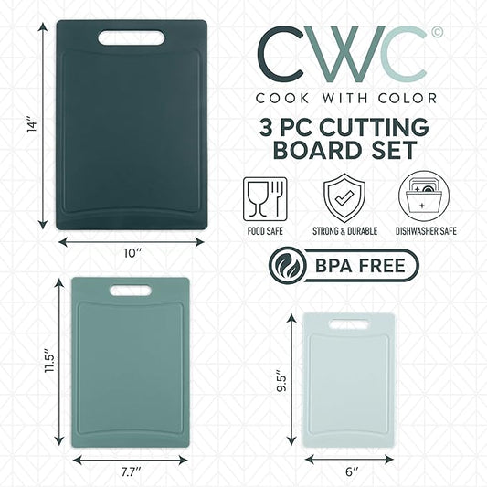 COOK WITH COLOR Non-Slip Cutting Board Set – Kitchen Essentials with Easy Grip Handle for Meat, Veggies, and Fruits, 3 Cutting Boards, Teal