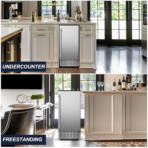 120LBS/24H High Output - Commercial Under Counter Ice Maker with 30LBS Storag e- Reversible Door, Built-in/Freestanding Design, Self-Cleaning & 24H Timer - for Home Bars, Restaurants & Commercial Use