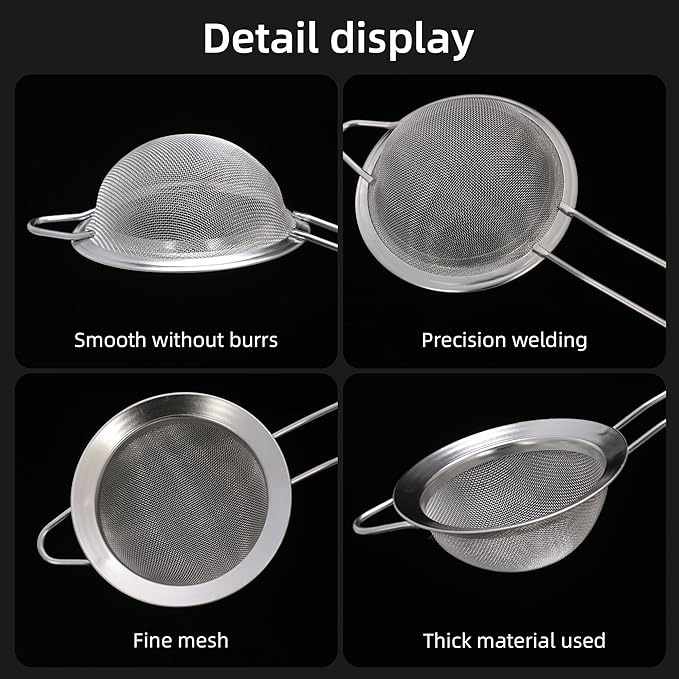 304 Stainless Steel Fine Mesh Strainers for Kitchen,BOSONKUMA Colander-Skimmer with Handle, Sieve Sifters for Food, Tea, Oil, Fruits, Cocktail Strainer,Food Strainer with Handlle(2 piece)