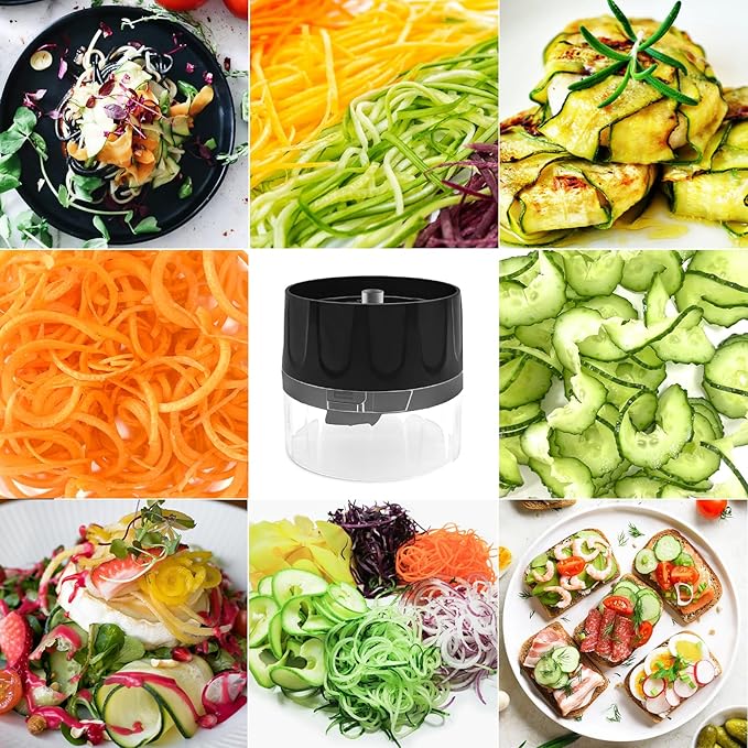 3-in-1 Vegetable Spiralizer Slicer, Adjustable Mandoline Spiral Cutter for Zucchini Noodles, Carrots, Cucumber (Black)