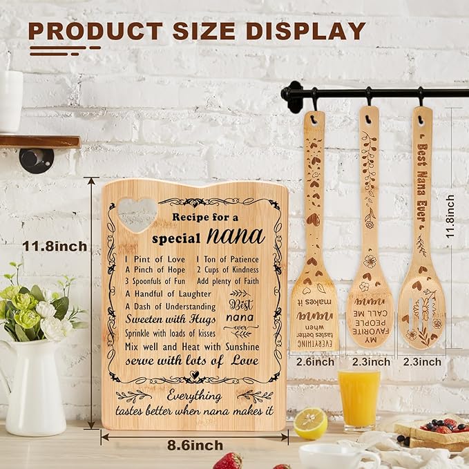 YUEYUQIU Gifts for Nana from Grandkids - Birthday Gifts for Nana from Granddaughter Grandson, Nana Cutting Board Set Present, Ideal Thanksgiving Christmas Gifts for Nana Grandma