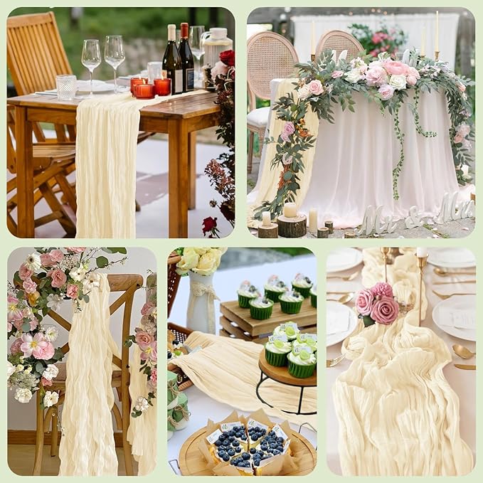 Wokceer Cheesecloth Table Runner 3Pack 10FT Beige Christmas Boho Gauze Cheese Cloth Table Runner for Party Easter Rustic Sheer Table Runners for Baby Bridal Shower Wedding Table Decor