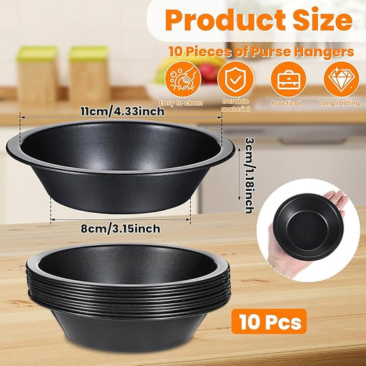 HOFURME 10 Pieces 4 Inch Small Pie Pan Mini Black Pot Pie Tins Round Tart Pans for Baking Carbon Steel Pizza Nonstick Plate Bakeware Set Oven Air Fryer Cake Bread Meat Dessert