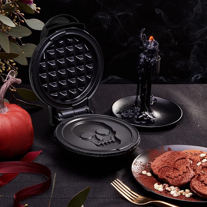 Dash Mini Waffle Maker (2 Pack) for Individual Waffles Hash Browns, Keto Chaffles with Easy to Clean, Non-Stick Surfaces, 4 Inch, Halloween, Black