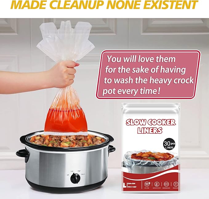 Slow Cooker Liners (30 Liners), 13" × 21" Crock Pot Liners Fit 3-8 Quarts, Disposable Cooking Bags Suitable for Oval & Round Pot, BPA Free,30 count