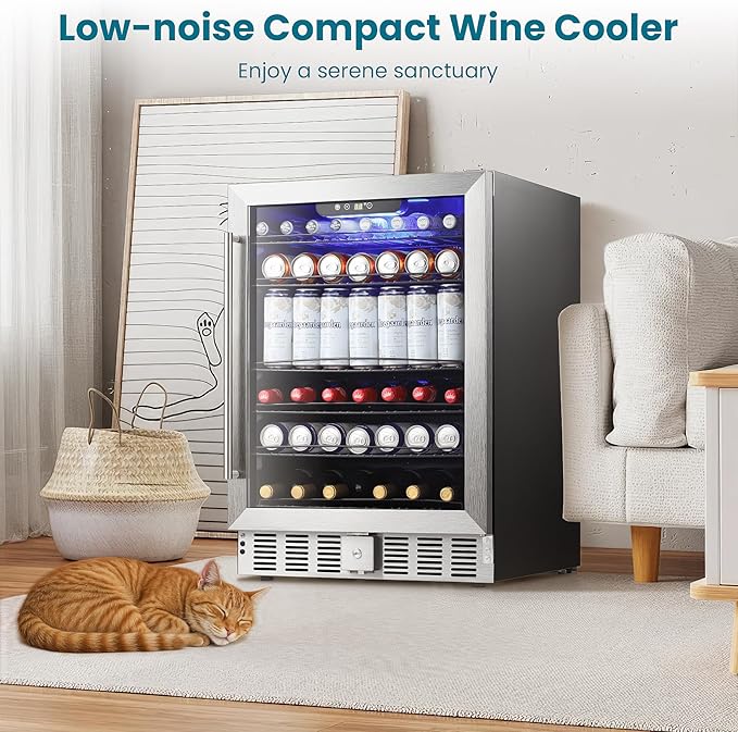 Antarctic Star 166 Can Beverage Refrigerator Cooler, 5.1 Cu.Ft Mini Fridge with Safety Lock, Beverage Cooler with Glass Door/LED Light/Adjustable Removable Shelves for Home/Office/Bar(Stainless Steel)