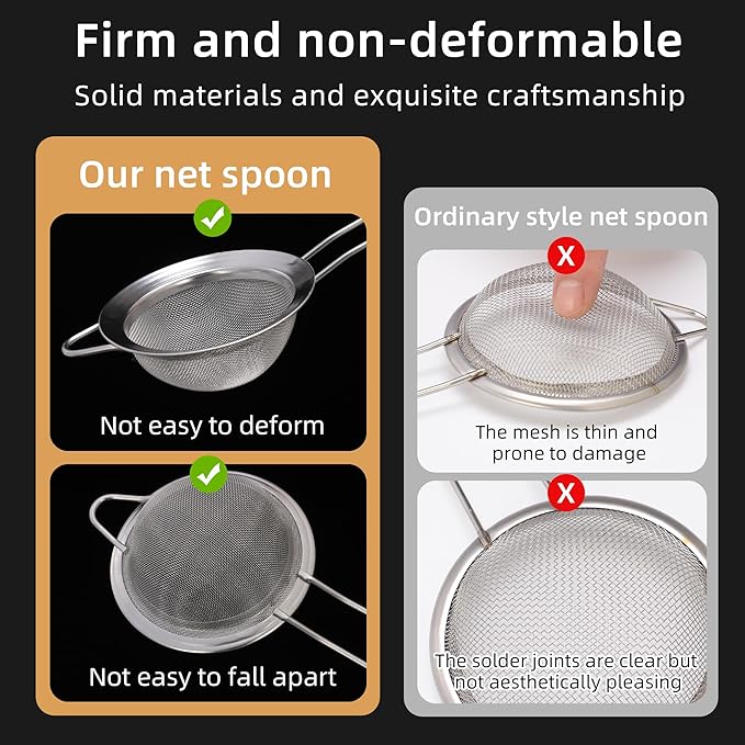 304 Stainless Steel Fine Mesh Strainers for Kitchen,BOSONKUMA Colander-Skimmer with Handle, Sieve Sifters for Food, Tea, Oil, Fruits, Cocktail Strainer,Food Strainer with Handlle(1 piece)