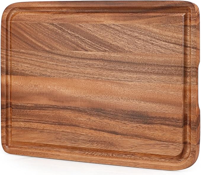 Acacia Wood Cutting Board for Kitchen - Caperci Organic Wooden Chopping Serving Board with Deep Juice Groove for Meat (Butcher Block) Veggies, Fruit and Cheese, 17 x 12"