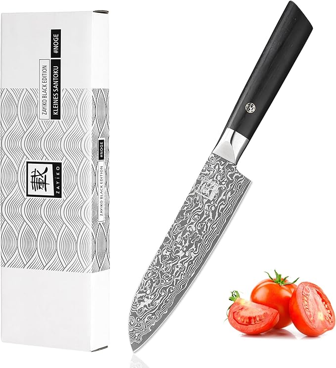 zayiko Black Edition Small Santoku Knife – 5.1-Inch Blade Damascus Kitchen Knife | 67-Layer VG10 Core Steel | Ergonomic Pakkawood Handle | Premium Knife for Vegetables, Meat & Fruit | Gift Box