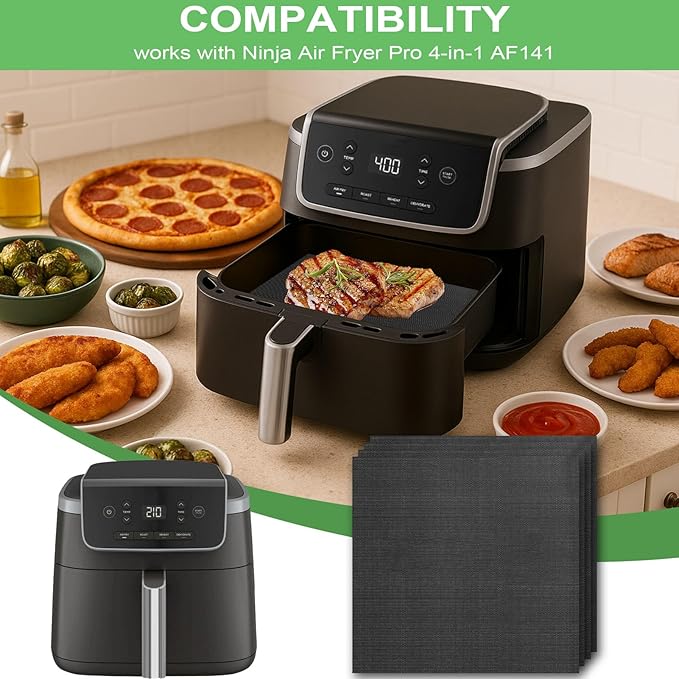 GWYSY 4-Pack Fiberglass Liners for Ninja Air Fryer Pro 4-in-1 AF141, 8.27"* 8.27" Reusable and Versatile Replacement for Ninja Air Fryer Parchment Paper Heat-Resistant Non-Disposable