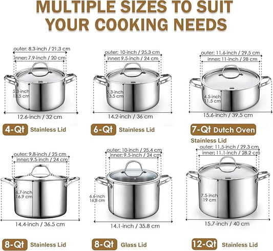 Cooks Standard Stainless Steel Stock Pot, 8-Quart Multi-Ply Clad Cooking Canning Pot with Lid, Induction Stockpot, Silver