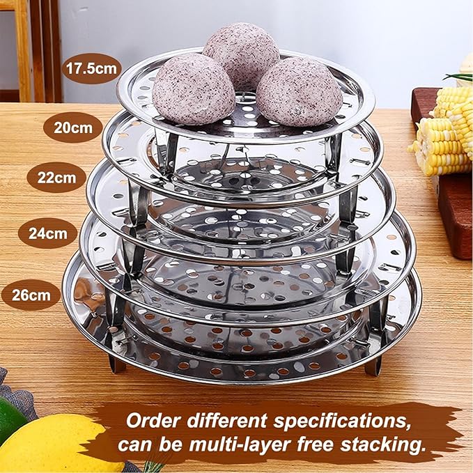 Round Steamer Rack 1pcs with Silicone Liners, Stainless Steel Food Basket with Removable Stand for Cooking, Instant Pot Basket for Vegetables Dumplings fish and Seafood(Round-9.5inch/24cm)