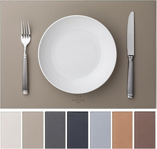 Faux Leather Placemats Set of 12 Vinyl Washable Wipeable Table Mats for Kitchen Dining Table Heat Resistant Waterproof Indoor/Outdoor Placemats Non-Slip Easy Clean Place Mats-Almond Birch