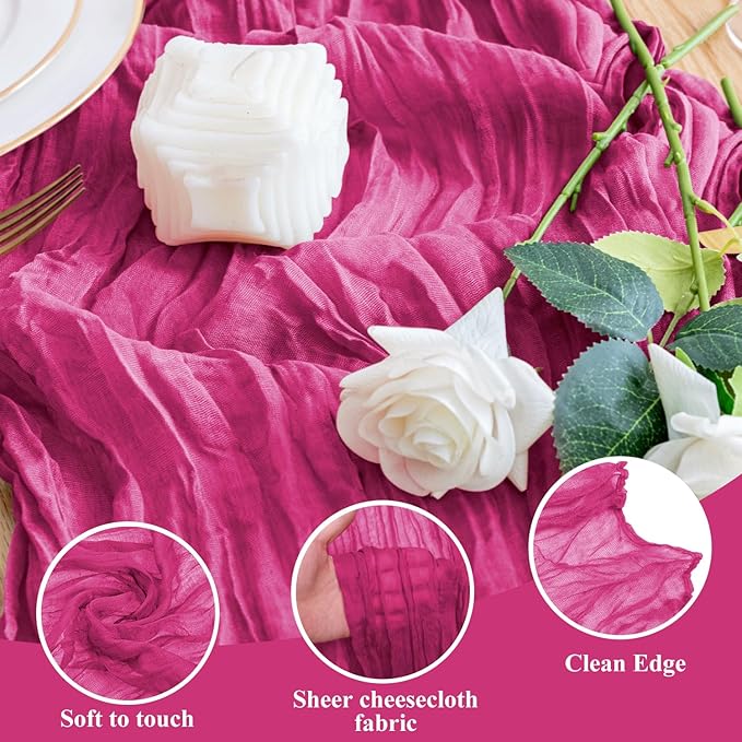 Wokceer Cheesecloth Table Runner 6Pack 10FT Fuchsia Boho Gauze Cheese Cloth Table Runner for Party Long Rustic Sheer Table Runners for Baby Bridal Shower Wedding Easter Table Decor