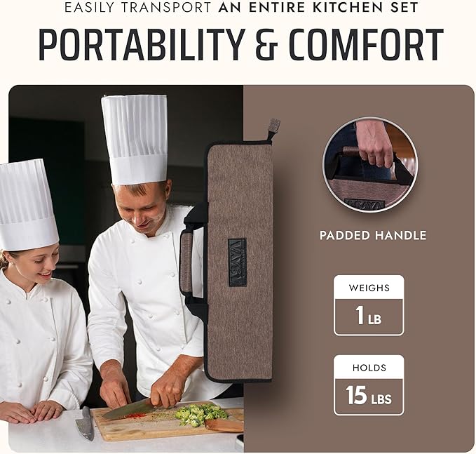 Asaya Chef Knife Roll Bag - 12 Pockets for Knives and Kitchen Utensils - Lightweight, Durable, and Stain Resistant Nylon - Perfect for the Traveling Chef - Knives not Included